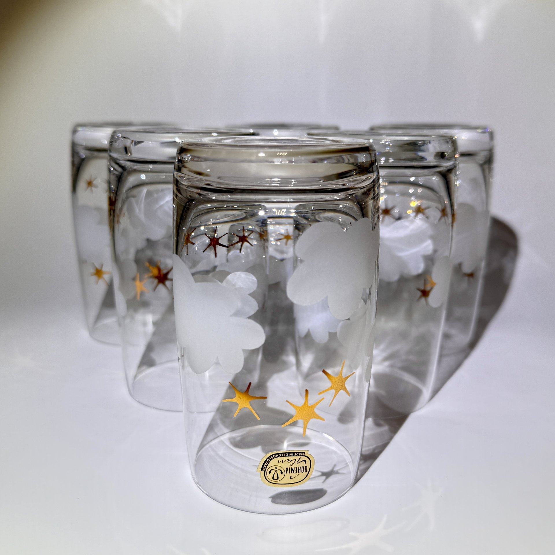 Набор из 6-ти стаканов "Облачка", стекло, матирование, золочение, Bohemia Crystal (Bohemia Glass), Чехословакия, 1970-1990 гг., Bohemia Crystal (Bohemia Glass)