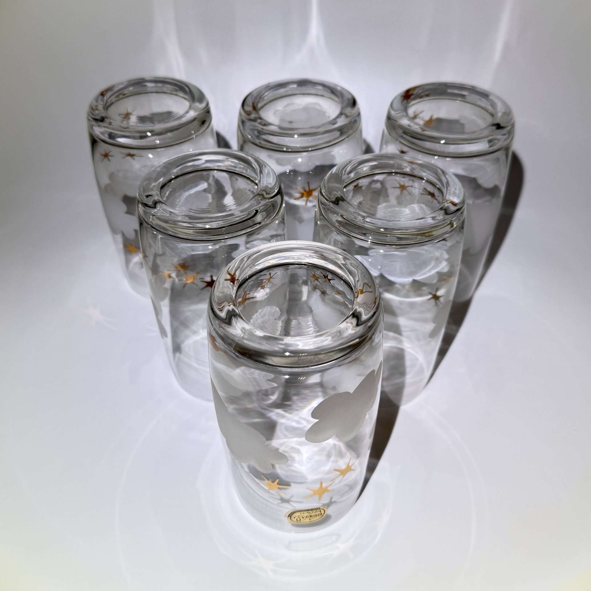 Набор из 6-ти стаканов "Облачка", стекло, матирование, золочение, Bohemia Crystal (Bohemia Glass), Чехословакия, 1970-1990 гг., Bohemia Crystal (Bohemia Glass)
