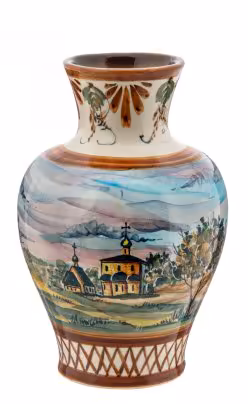 Ваза для цветов с изображением церкви, фаянс, роспись, СССР, 1970-1990 гг.