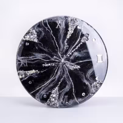 Часы настенные, авторская ручная работа в технике Resin Art, Глянцевое 3D покрытие, натуральный камень, Россия, 2021 г.