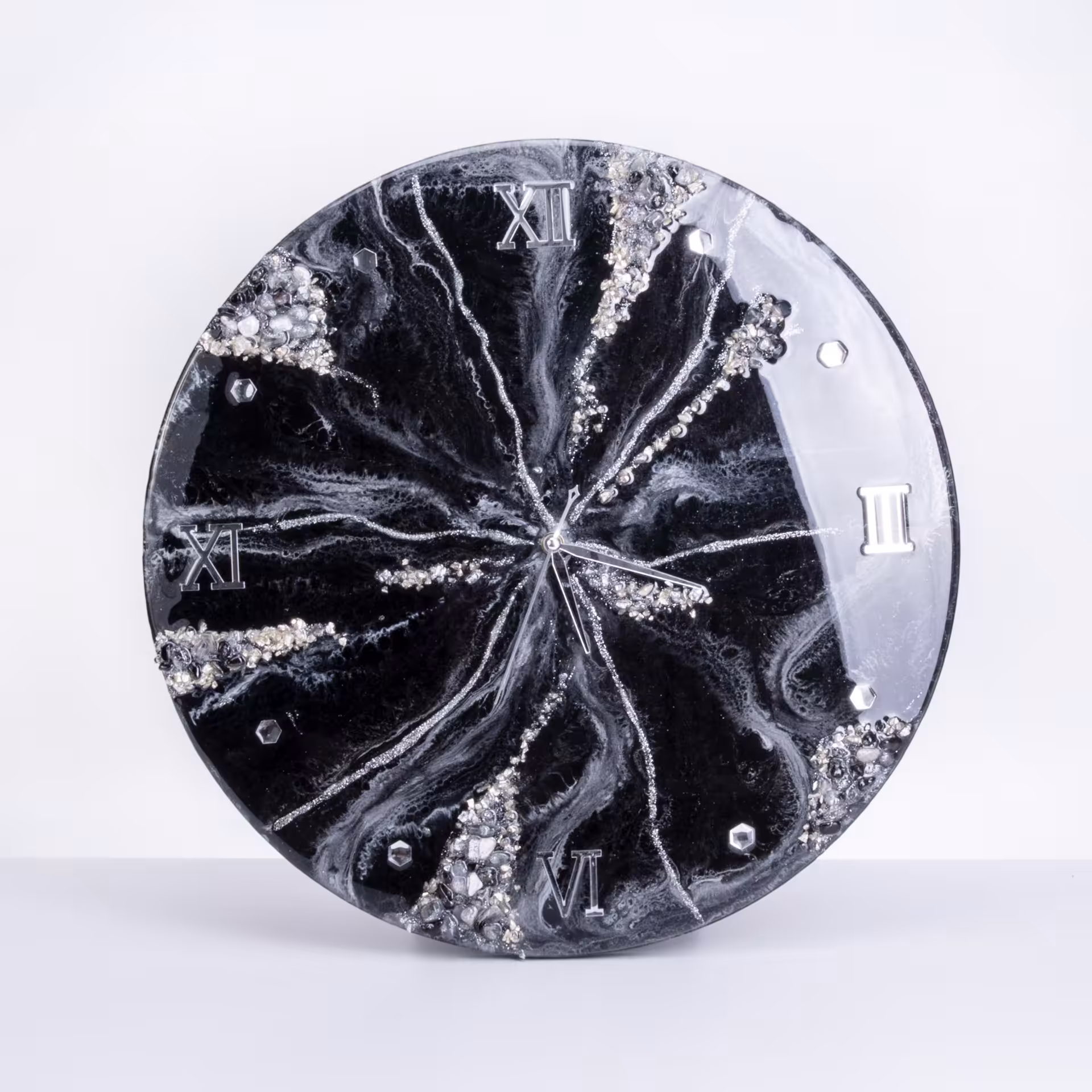 Часы настенные, авторская ручная работа в технике Resin Art, Глянцевое 3D покрытие, натуральный камень, Россия, 2021 г.