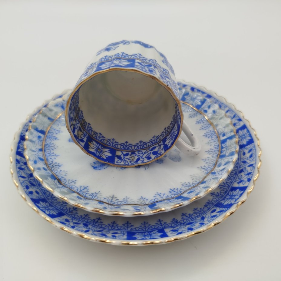 Трио кофейное в стиле шинуазри, China Blau Tiefenfurt, фарфор, деколь, Германия, 1919-1944 гг.
