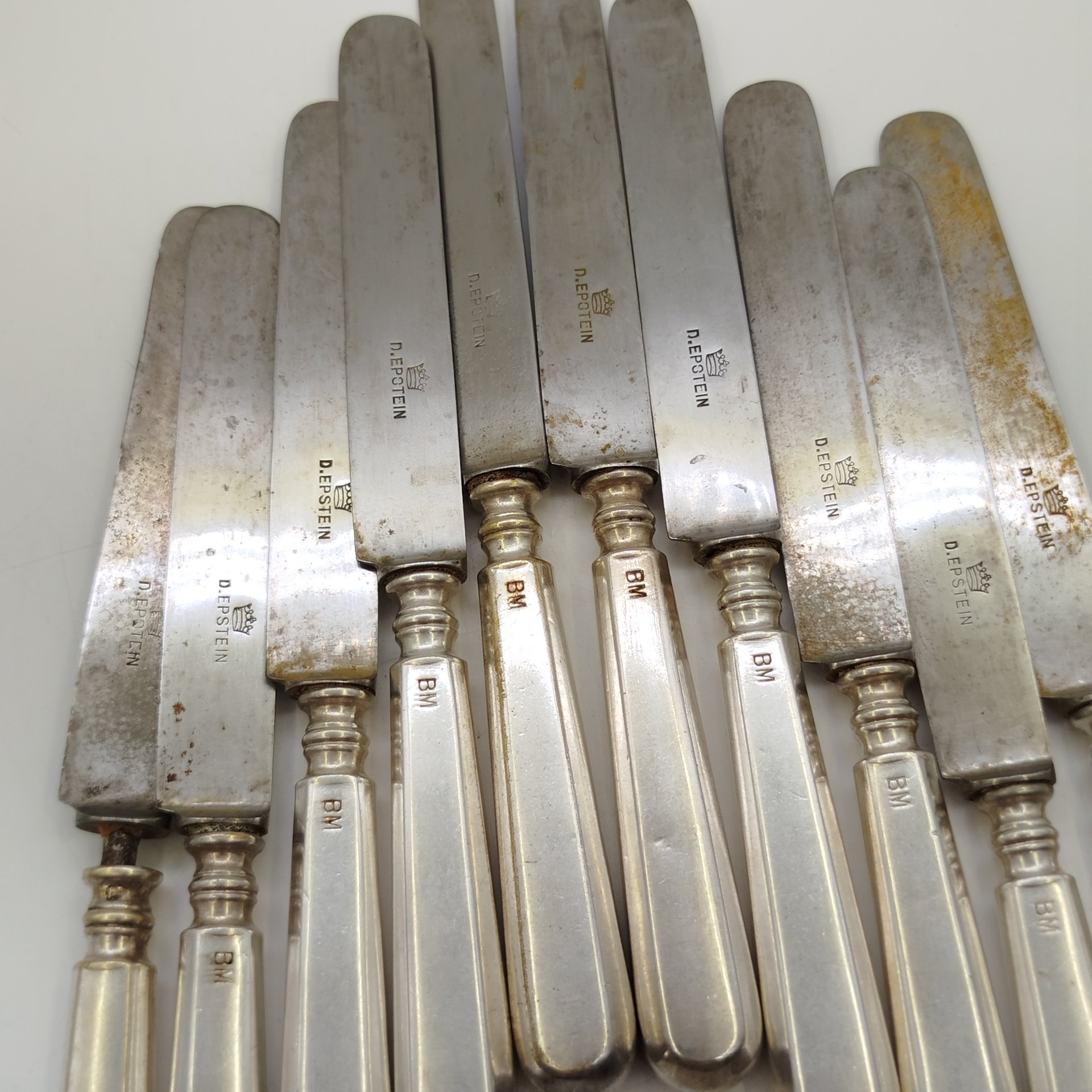 Набор из десяти десертных (закусочных) ножей, клеймо "D. Epstein"