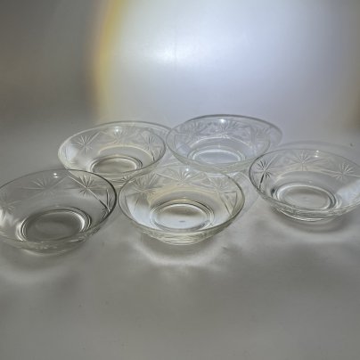 Набор из 5 розеток с резным геометрическим декором, стекло, алмазная грань, СССР, 1960-1980 гг.