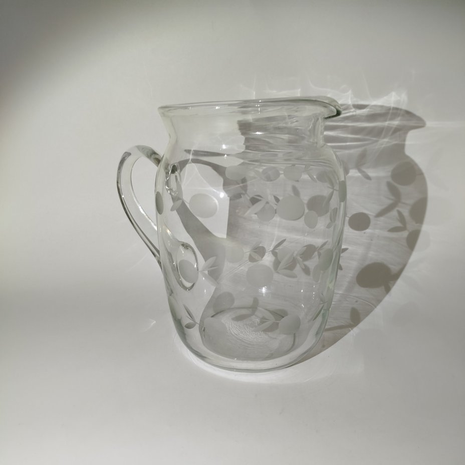 Кувшин с растительным декором, стекло, гранение, СССР, 1960-1980 гг.