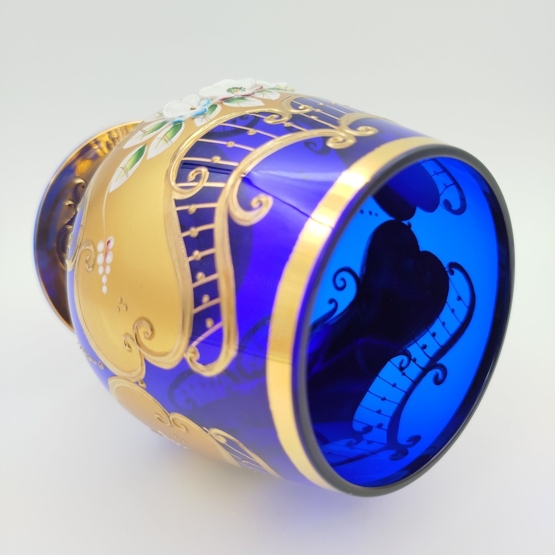 Бокал для виски "Brandy Blue", украшенный лепным декором, Bohemia (Neurohlau)