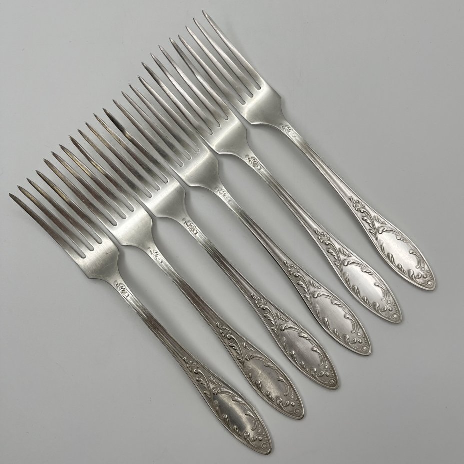Набор из 6-ти столовых вилок "Пламя", мНЦ (медь-никель-цинк), Кольчугинский завод цветных металлов, СССР, 1960-1990 гг.