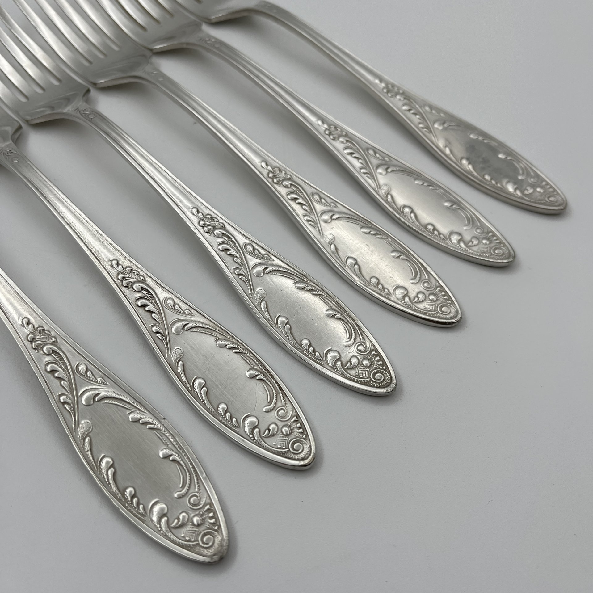 Набор из 6-ти столовых вилок "Пламя", мНЦ (медь-никель-цинк), Кольчугинский завод цветных металлов, СССР, 1960-1990 гг.