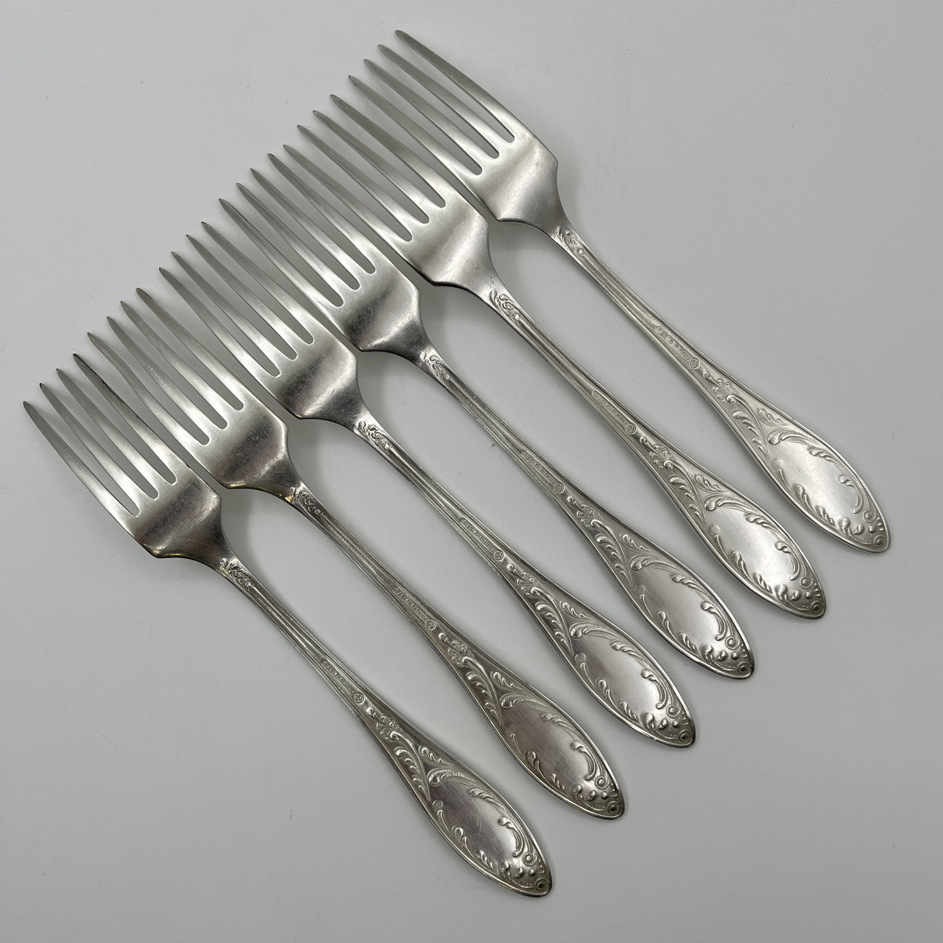 Набор из 6-ти столовых вилок "Пламя", мНЦ (медь-никель-цинк), Кольчугинский завод цветных металлов, СССР, 1960-1990 гг.