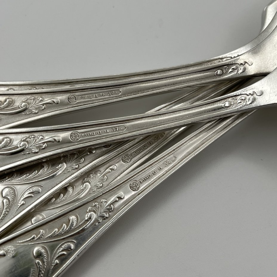 Набор из 6-ти столовых вилок "Пламя", мНЦ (медь-никель-цинк), Кольчугинский завод цветных металлов, СССР, 1960-1990 гг.