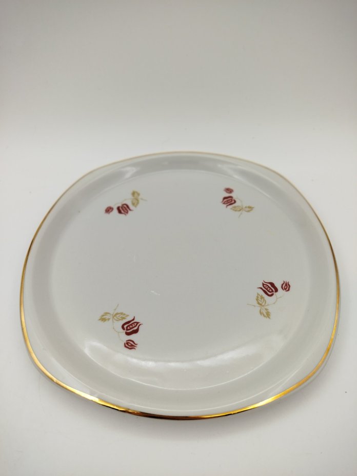 Менажница четырехсекционная с цветочным декором, фарфор, деколь, золочение, Рижский фарфорово-фаянсовый завод, СССР, 1960-1980 гг.