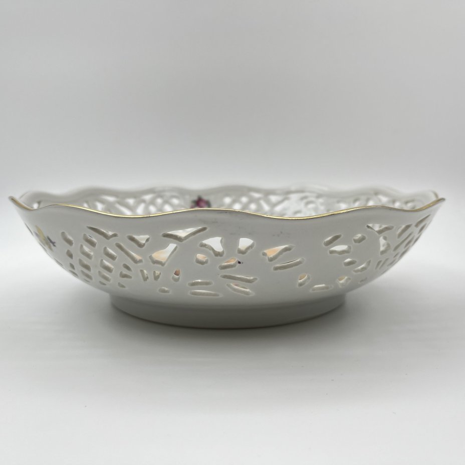 Сухарница с прорезным бортом и изображением фазанов, фарфор, деколь, золочение, Carl Schumann, Arzberg, Bavaria, Германия, 1945-1950 гг.