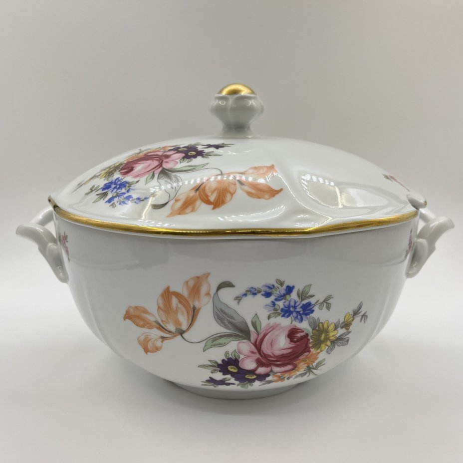 Супница "Мейсенский букет", фарфор, деколь, золочение, Bohemia (Neurohlau), Чехословакия, 1960-1980 гг.