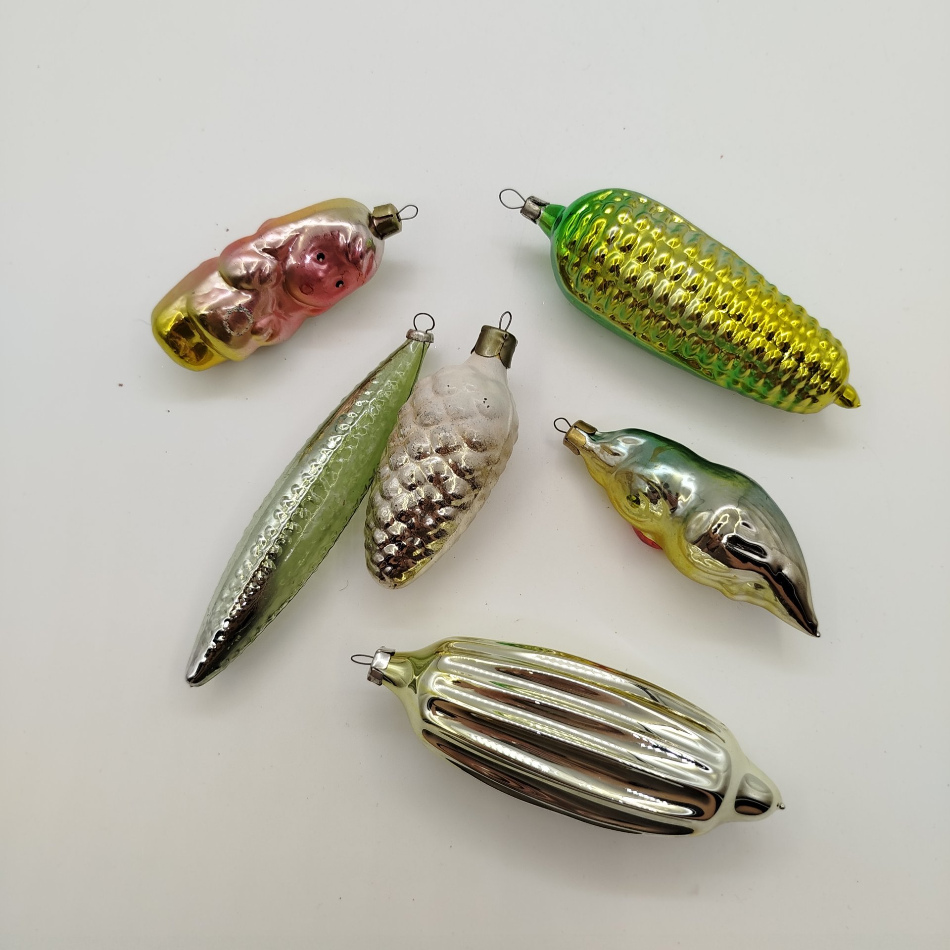 Набор из шести ёлочных игрушек, стекло, металл, СССР, 1960-1980 гг.