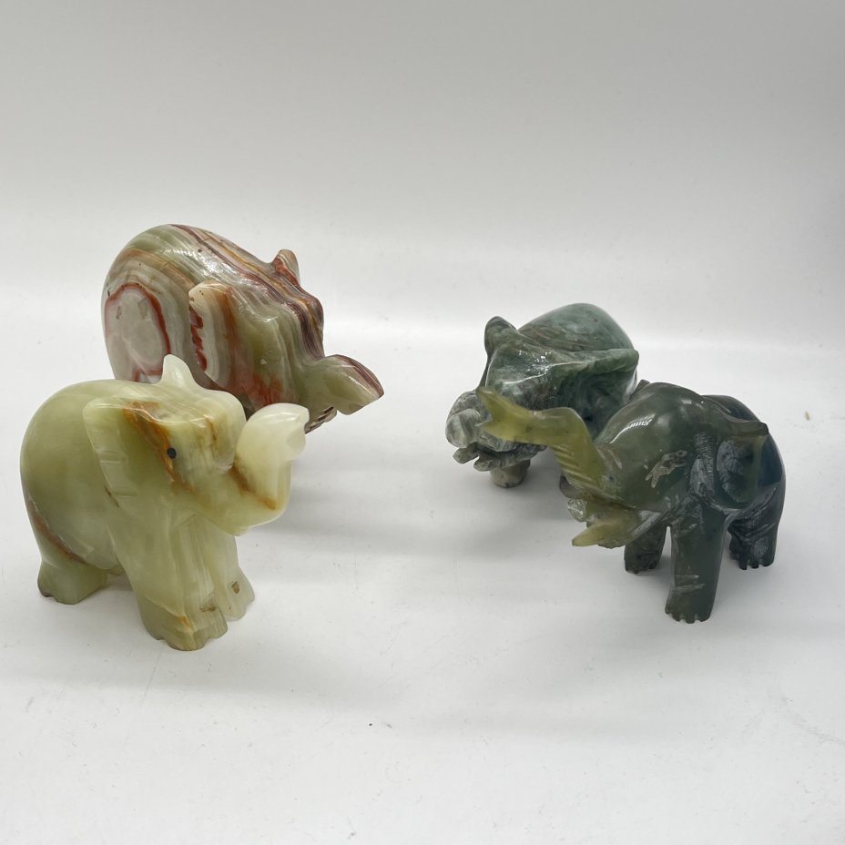 Набор из 4 статуэток слонов (подбор), натуральный камень, резьба, Азия, 1990-2010 гг.