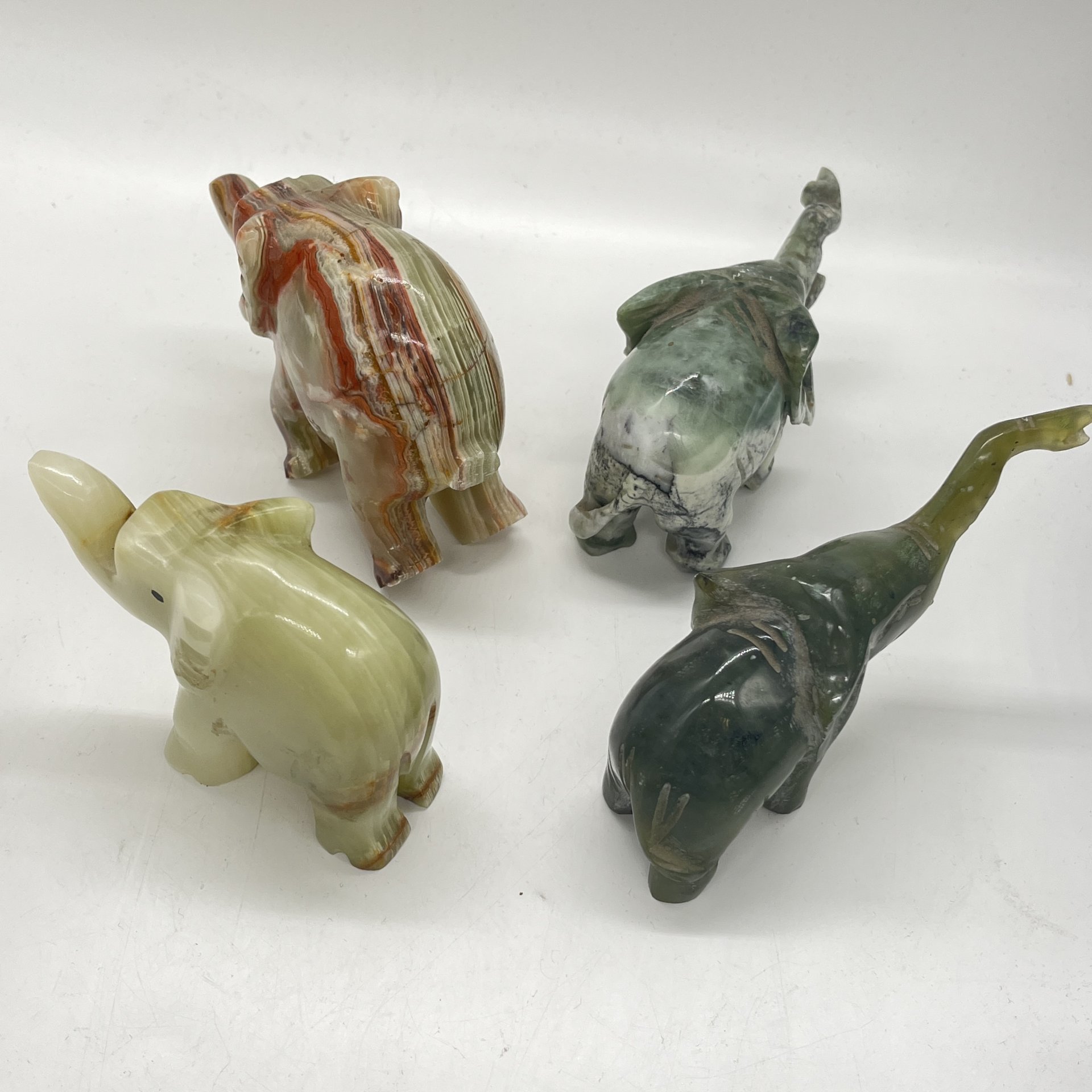 Набор из 4 статуэток слонов (подбор), натуральный камень, резьба, Азия, 1990-2010 гг.
