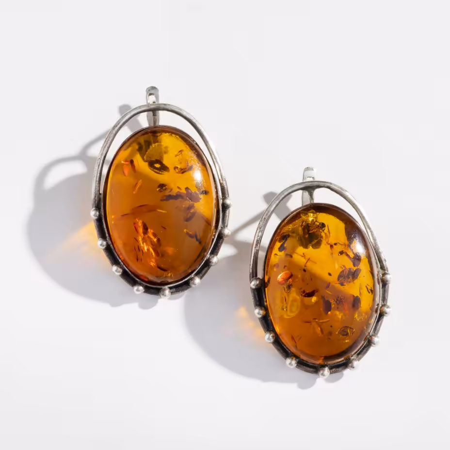 Серьги, янтарь, серебро, 925 проба, Россия, 1994-2004 гг.