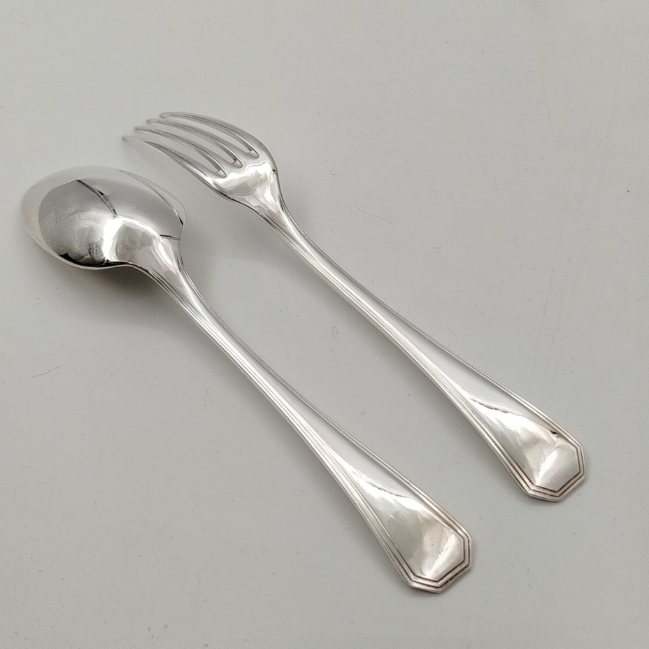 Набор столовых приборов на одну персону в оригинальном кофре, металл, серебрение, картон, Christofle, Франция, 1960-1983 гг.