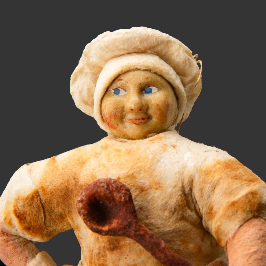 Елочная игрушка "Повар", вата, мастика, роспись, бумага, СССР, 1930-1940 гг.
