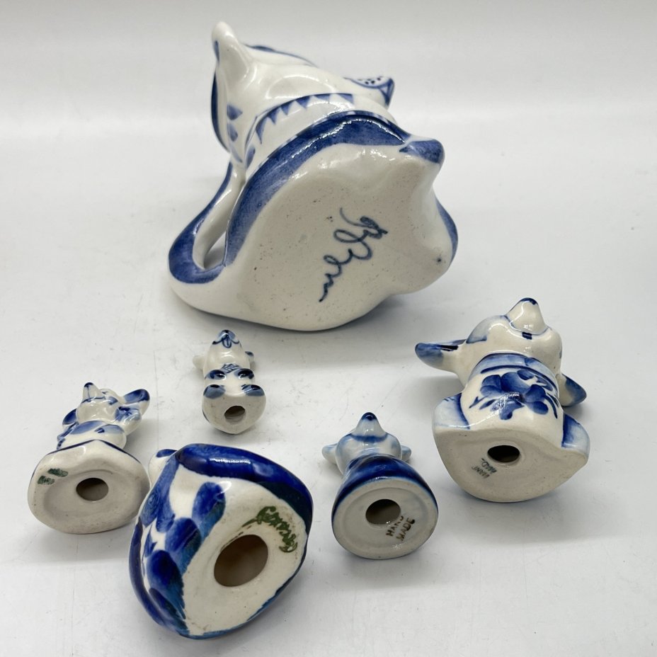 Набор из 6 статуэток "Мыши" (подбор), Гжель