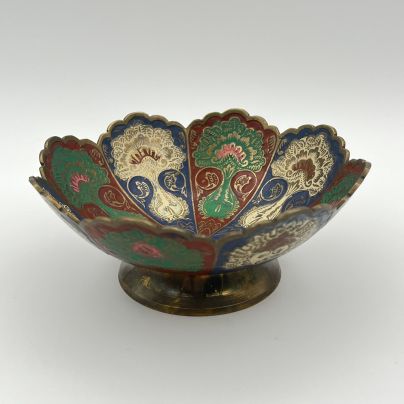 Конфетница/орешница в восточном стиле, выполненная в форме цветка, латунь, гравировка, холодные эмали, Индия, 1980-1990 гг.