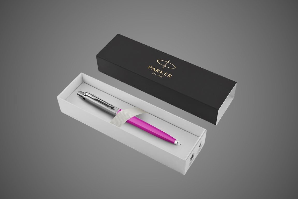 Шариковая ручка Parker Jotter, цвет MAGENTA, цвет чернил синий, толщина линии M , в подарочной коробке, Металлы: нержавеющая сталь, пластик