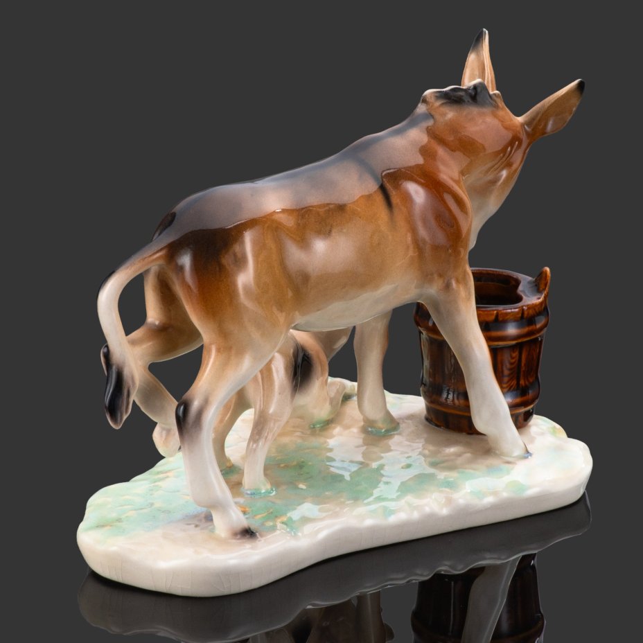Статуэтка "Ослик с собакой", фаянс, роспись, Cluj-Napoca Porcelain, Румыния, 1950-1970 гг.