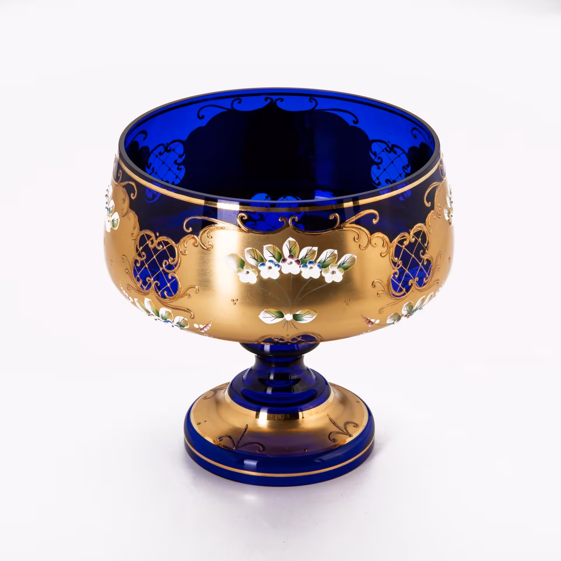 Ваза для десертов ( фруктовница)  на фигурной ножке, c цветочным  декором, Bohemia Crystal (Bohemia Glass)