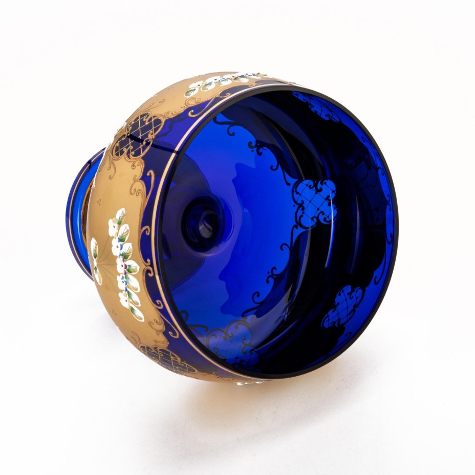 Ваза для десертов ( фруктовница)  на фигурной ножке, c цветочным  декором, Bohemia Crystal (Bohemia Glass)