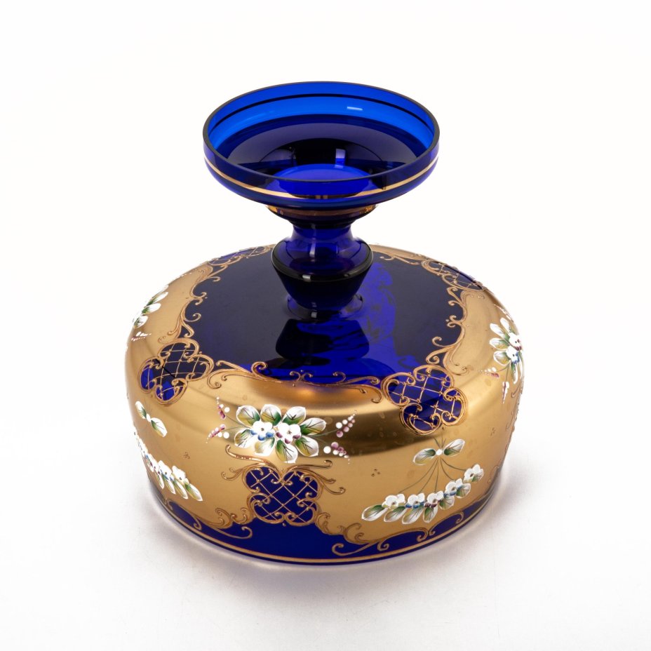 Ваза для десертов ( фруктовница)  на фигурной ножке, c цветочным  декором, Bohemia Crystal (Bohemia Glass)