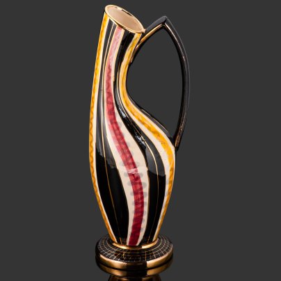 Кувшин  (ваза) с ярким декором, керамика, роспись, золочение, Hubert Bequet, Бельгия, 1950-1960 гг.