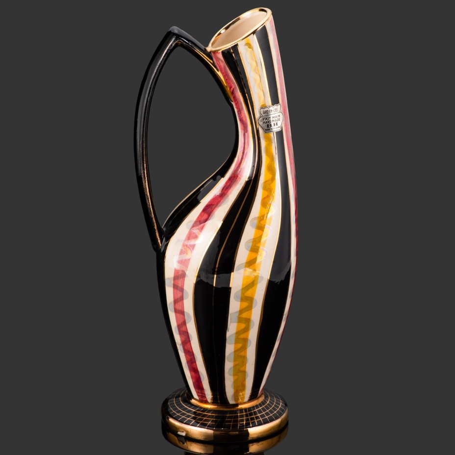 Кувшин  (ваза) с ярким декором, керамика, роспись, золочение, Hubert Bequet, Бельгия, 1950-1960 гг.