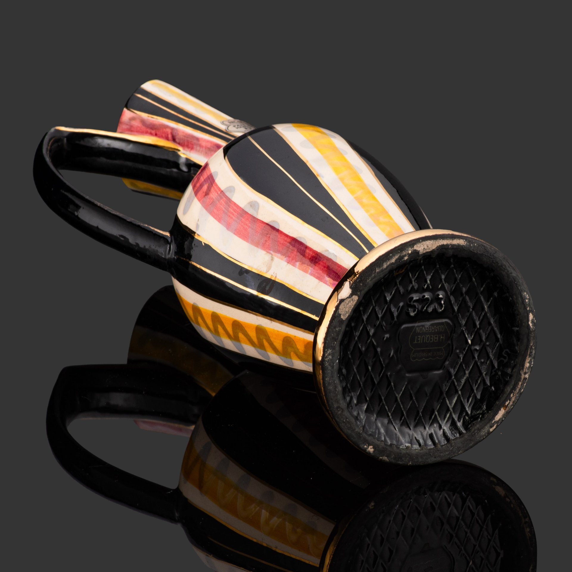 Кувшин  (ваза) с ярким декором, керамика, роспись, золочение, Hubert Bequet, Бельгия, 1950-1960 гг.