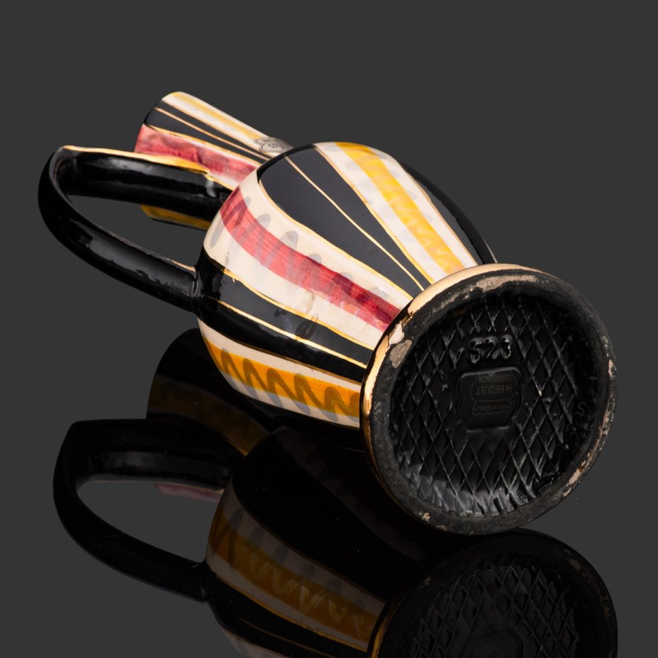 Кувшин  (ваза) с ярким декором, керамика, роспись, золочение, Hubert Bequet, Бельгия, 1950-1960 гг.