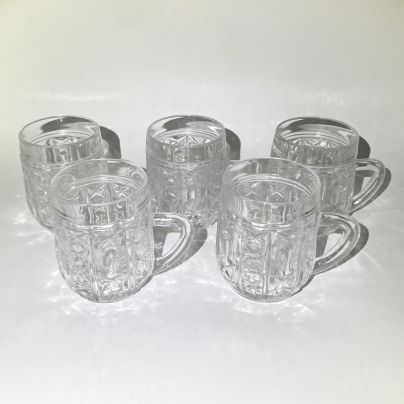 Набор из 5-ти небольших кружек с рельефным декором, хрусталь, пресс, Дятьковский хрустальный завод, СССР, 1970-1990 гг.