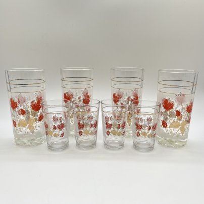 Набор из  8-ми стаканов, украшенных цветочным декором, стекло, деколь, золочение, Cerve, Италия, 2000-2010 гг.