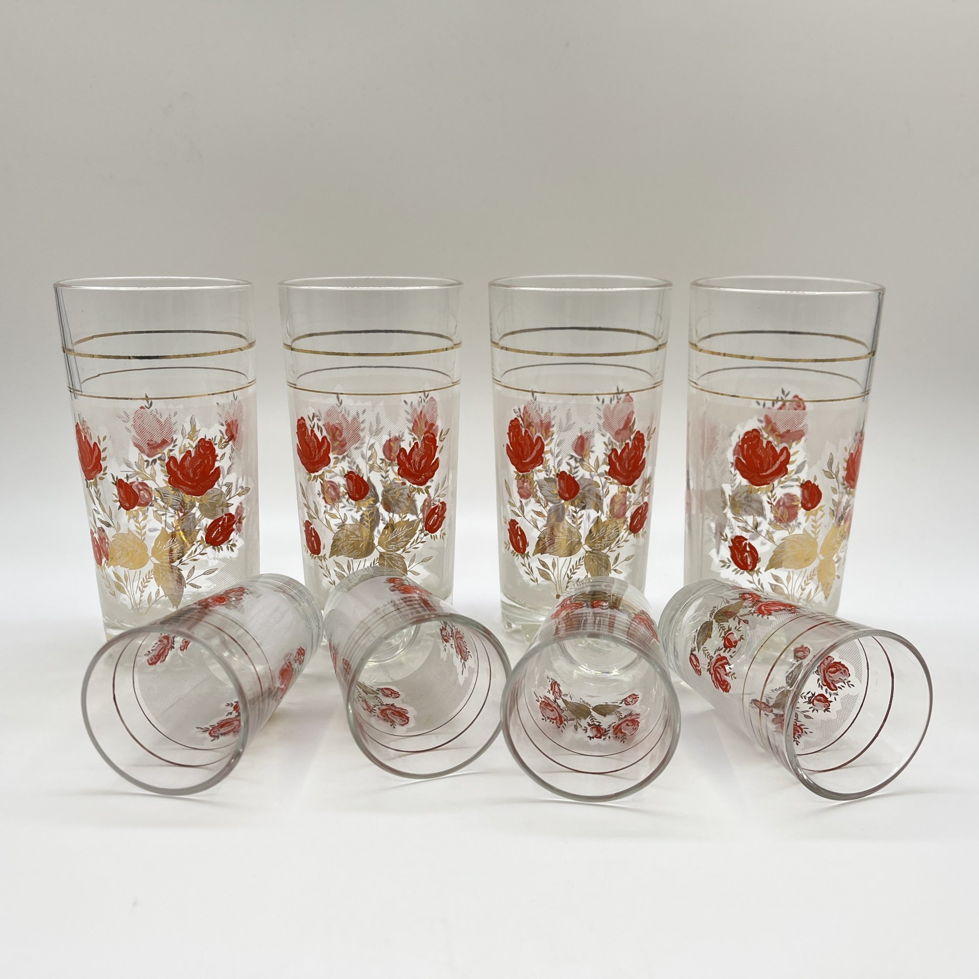 Набор из  8-ми стаканов, украшенных цветочным декором, стекло, деколь, золочение, Cerve, Италия, 2000-2010 гг.