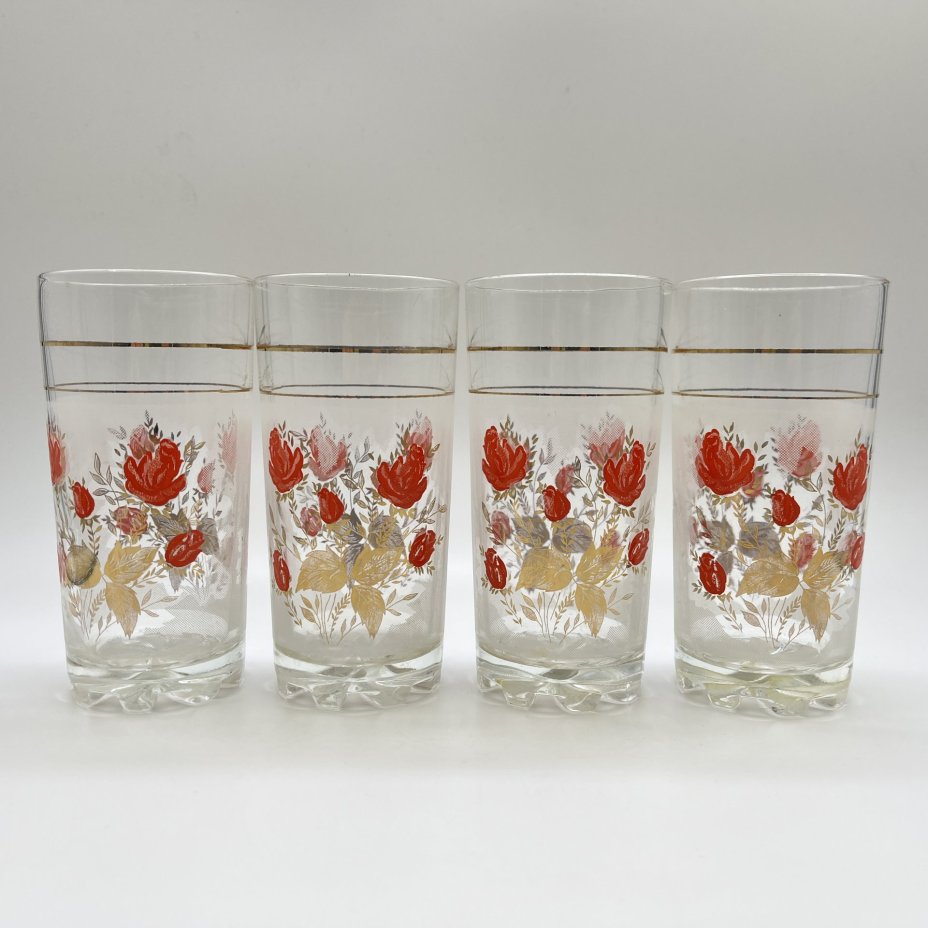 Набор из  8-ми стаканов, украшенных цветочным декором, стекло, деколь, золочение, Cerve, Италия, 2000-2010 гг.