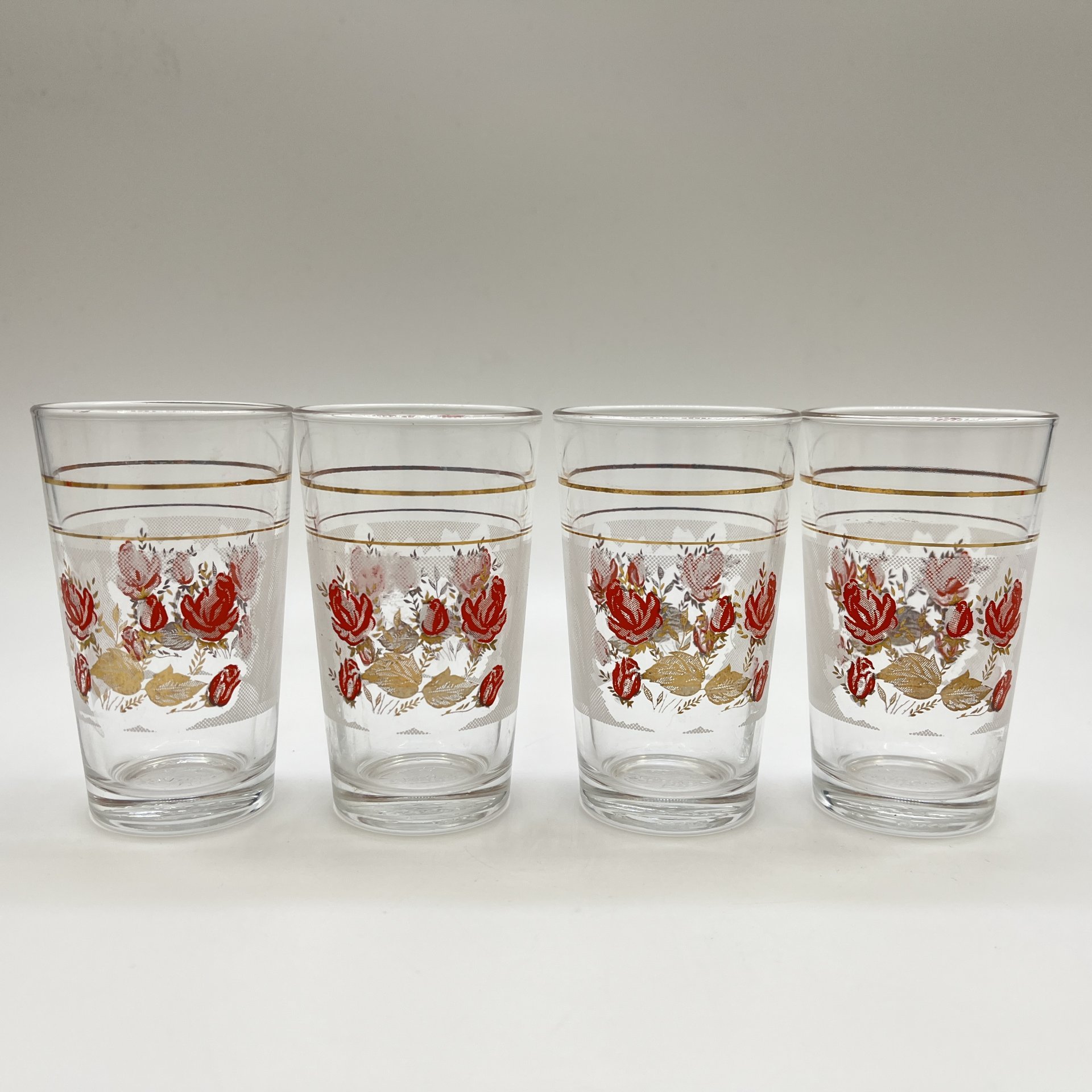 Набор из  8-ми стаканов, украшенных цветочным декором, стекло, деколь, золочение, Cerve, Италия, 2000-2010 гг.