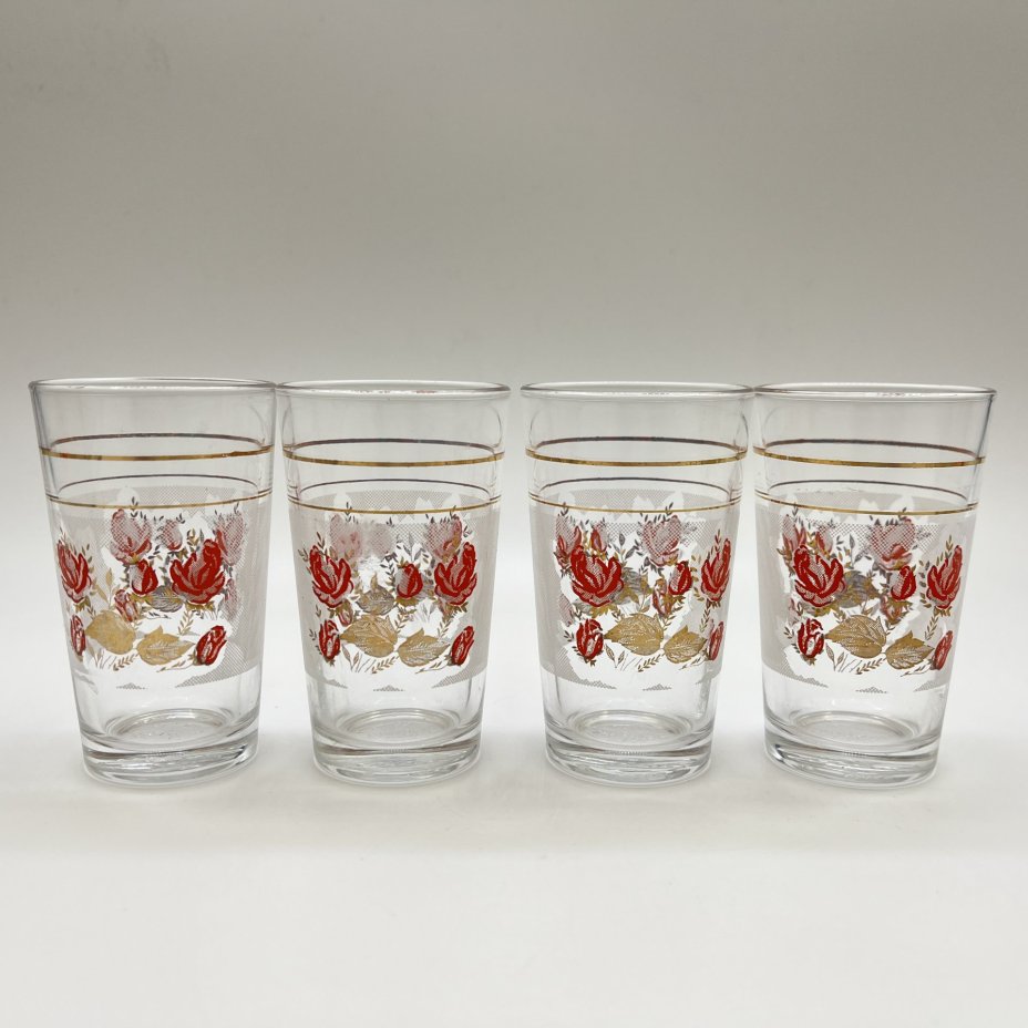 Набор из  8-ми стаканов, украшенных цветочным декором, стекло, деколь, золочение, Cerve, Италия, 2000-2010 гг.