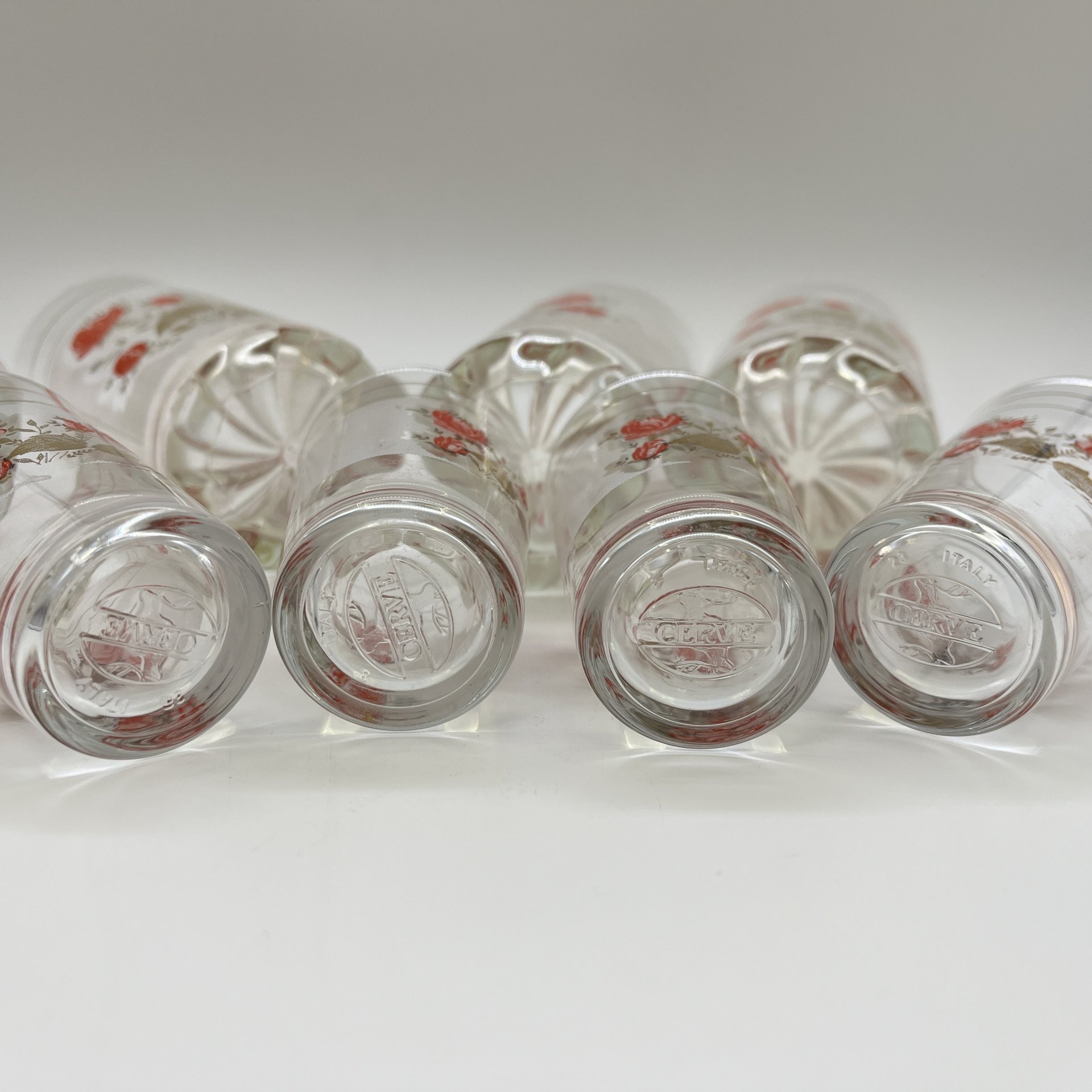 Набор из  8-ми стаканов, украшенных цветочным декором, стекло, деколь, золочение, Cerve, Италия, 2000-2010 гг.