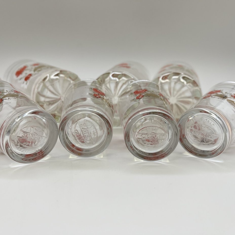 Набор из  8-ми стаканов, украшенных цветочным декором, стекло, деколь, золочение, Cerve, Италия, 2000-2010 гг.