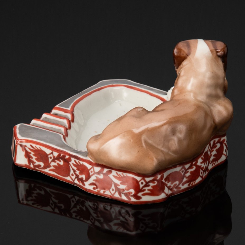 Пепельница "Сенбернар", фарфор, роспись, серебрение, СССР, 1910-1930 гг.