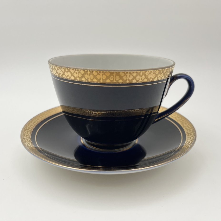 Пара чайная (в подборе), фарфор, крытье кобальтом, золочение, Ленинградский фарфоровый завод (ЛФЗ), СССР, 1970-1990 гг.