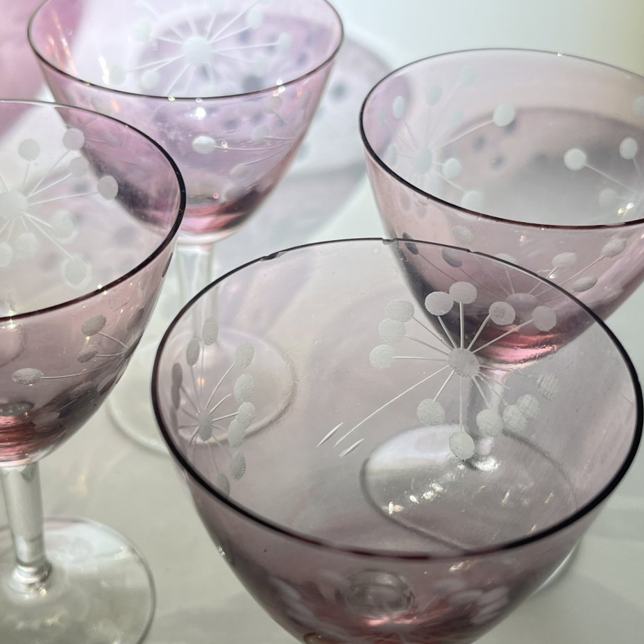 Набор из 4 рюмок и фужера с декором в виде одуванчиков