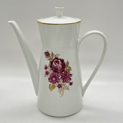 Кофейник с цветочным декором, фарфор, деколь, золочение, Freiberger Porzellan, ГДР, 1970-1990 гг.