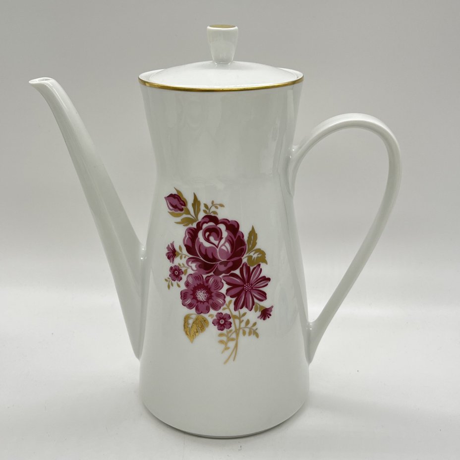 Кофейник с цветочным декором, фарфор, деколь, золочение, Freiberger Porzellan, ГДР, 1970-1990 гг.