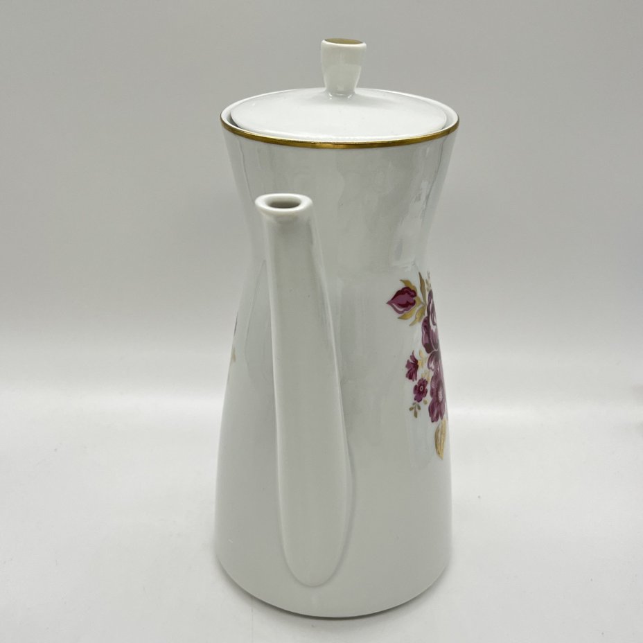 Кофейник с цветочным декором, фарфор, деколь, золочение, Freiberger Porzellan, ГДР, 1970-1990 гг.