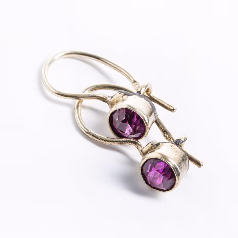 Серьги винтажные с малиновыми вставками, серебро 875 пр., СССР, 1970-1990 гг.