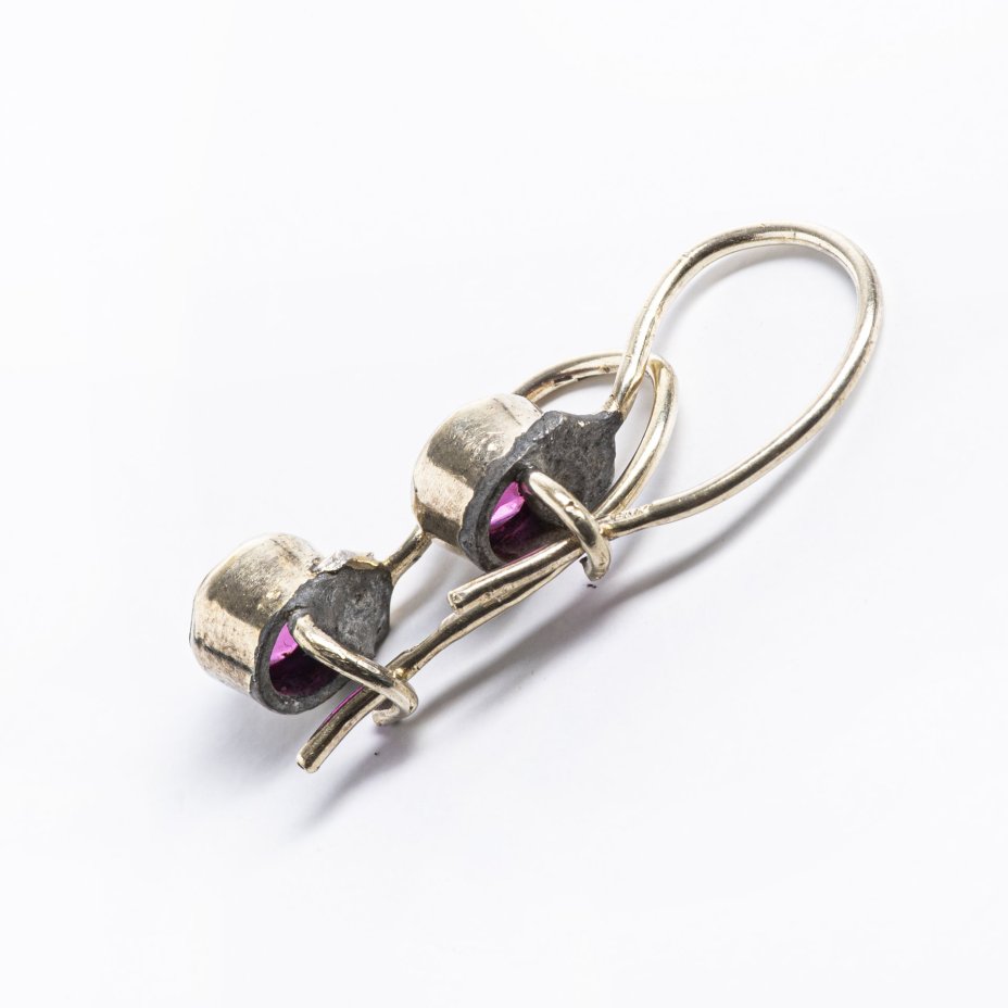 Серьги винтажные с малиновыми вставками, серебро 875 пр., СССР, 1970-1990 гг.